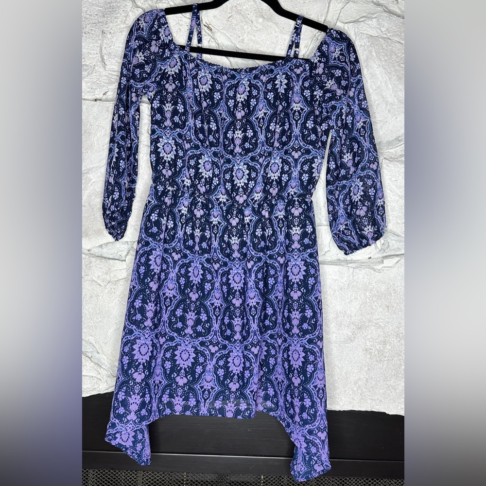 The Children’s Place | Girls Long Sleeve Lined Blue Floral Dress, Size Large